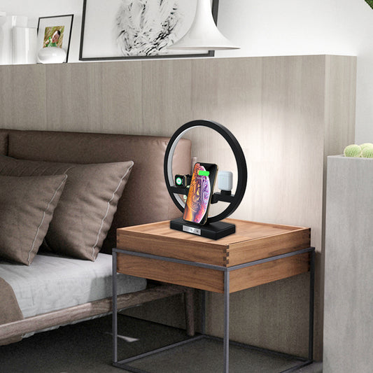 Modern Desk Lamp with Wireless Charger - 3 in 1 Multifunctional Fast Charging Station (Black)